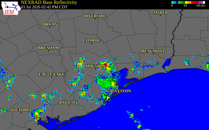 NEXRAD radar during the Friday, July 3, 2026 storm activity in Harris County, Texas
