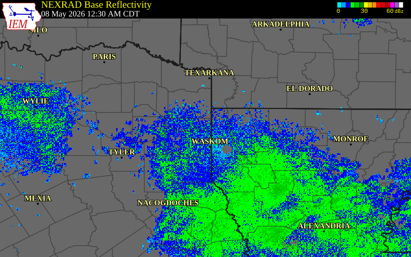 Radar snapshot during the May 8, 2026 hail event near 2 N Uncertain, Harrison County, Texas, with NWS warning polygons