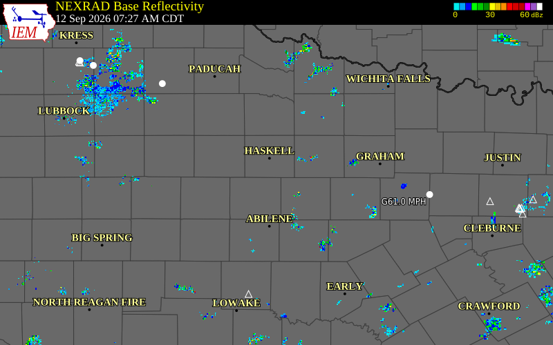 Current NEXRAD radar over Haskell County, Texas with recent storm report locations