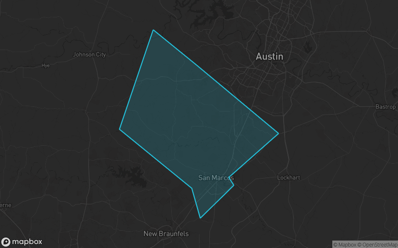 Map of Hays County, Texas showing the county boundary and surrounding cities