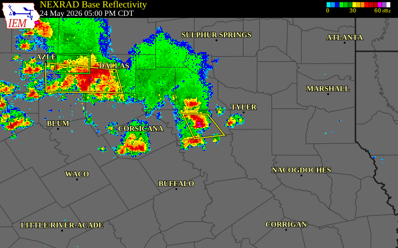 NEXRAD radar during the Sunday, May 24, 2026 storm activity in Henderson County, Texas