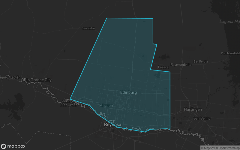 Map of Hidalgo County, Texas showing the county boundary and surrounding cities