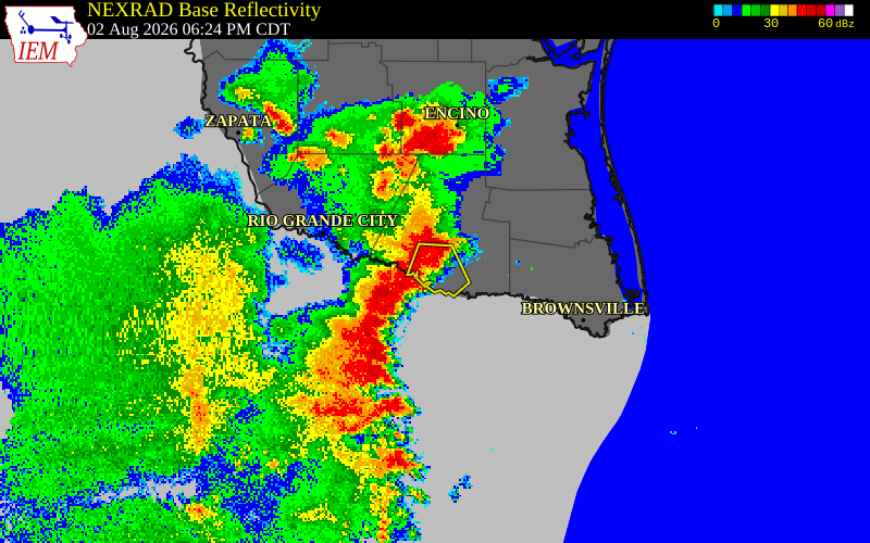 NEXRAD radar during the Sunday, August 2, 2026 storm activity in Hidalgo County, Texas