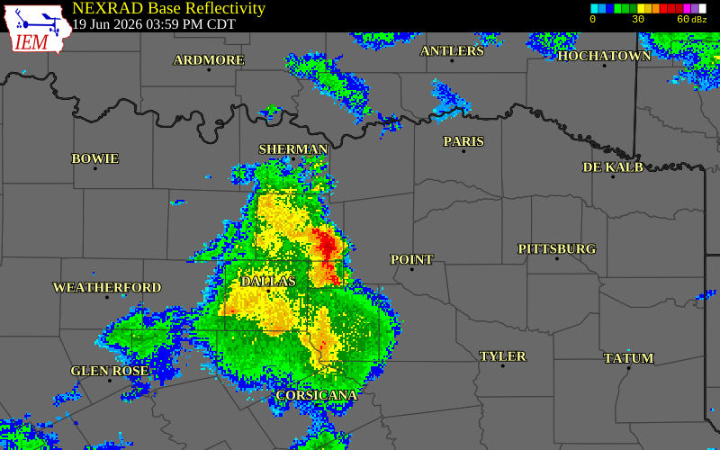 NEXRAD radar during the Friday, June 19, 2026 storm activity in Hunt County, Texas