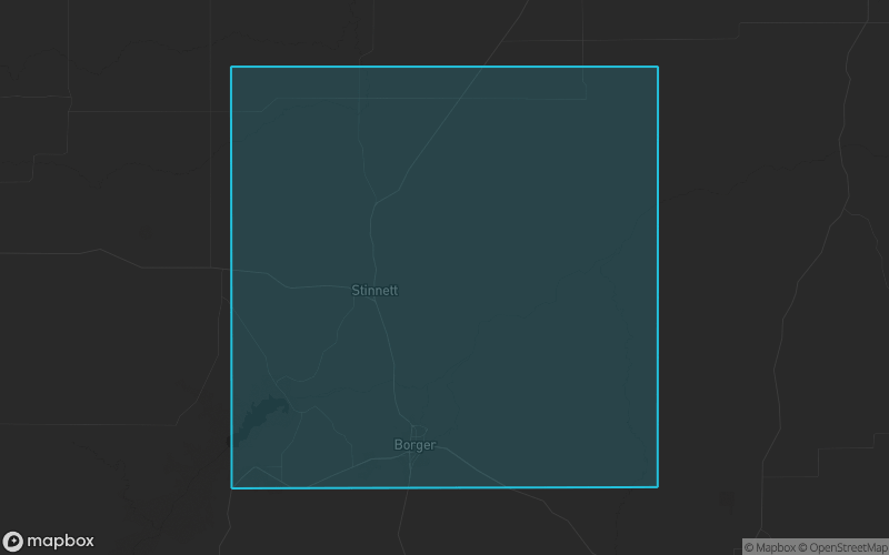 Map of Hutchinson County, Texas showing the county boundary and surrounding cities