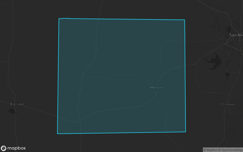 Map of Irion County, Texas showing the county boundary and surrounding cities