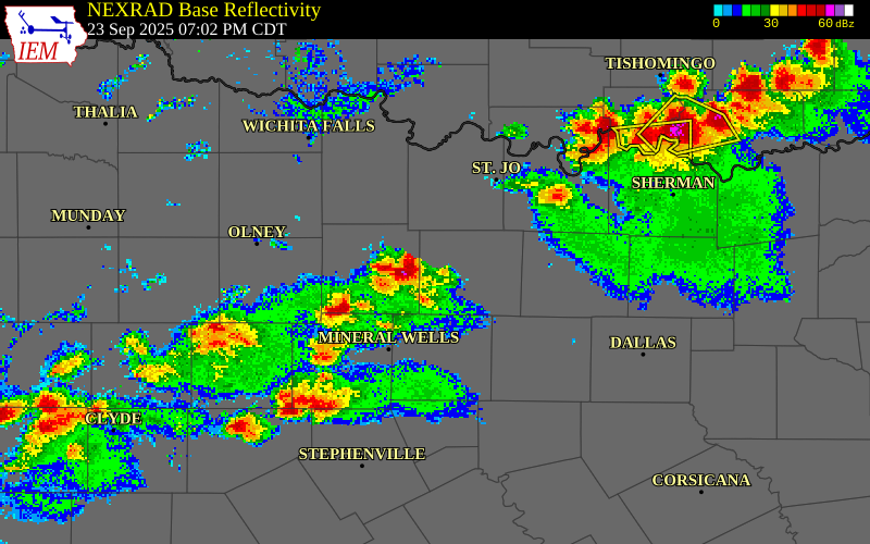 NEXRAD radar during the Tuesday, September 23, 2025 storm activity in Jack County, Texas
