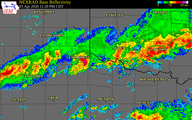 NEXRAD radar during the Friday, April 3, 2026 storm activity in Jackson County, Texas