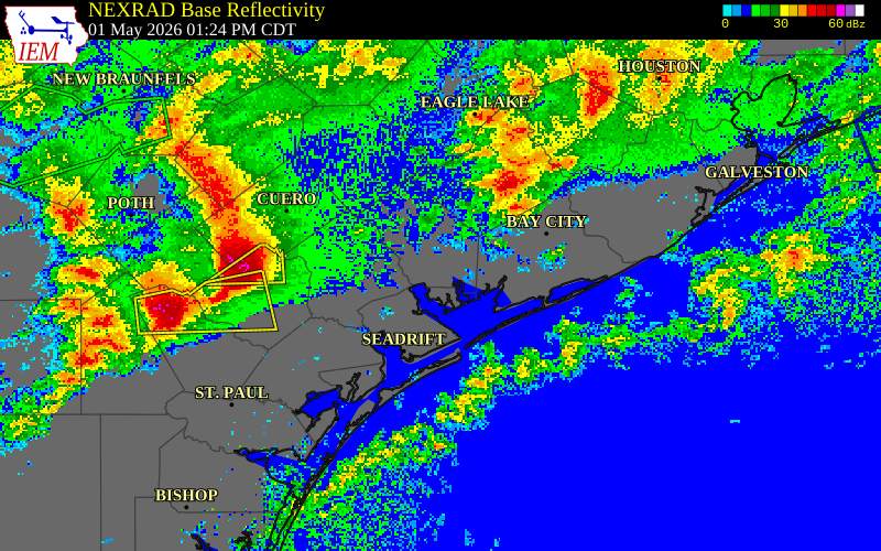 NEXRAD radar during the Friday, May 1, 2026 storm activity in Jackson County, Texas