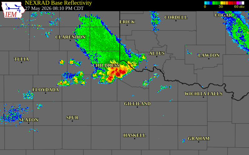 NEXRAD radar during the Wednesday, May 27, 2026 storm activity in Jackson County, Texas