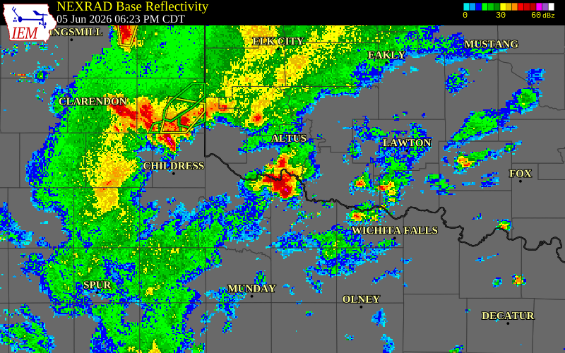 NEXRAD radar during the Friday, June 5, 2026 storm activity in Jackson County, Texas