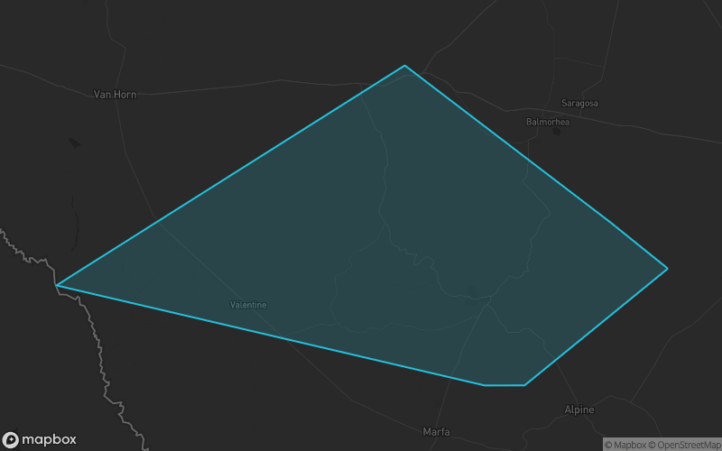 Map of Jeff Davis County, Texas showing the county boundary and surrounding cities