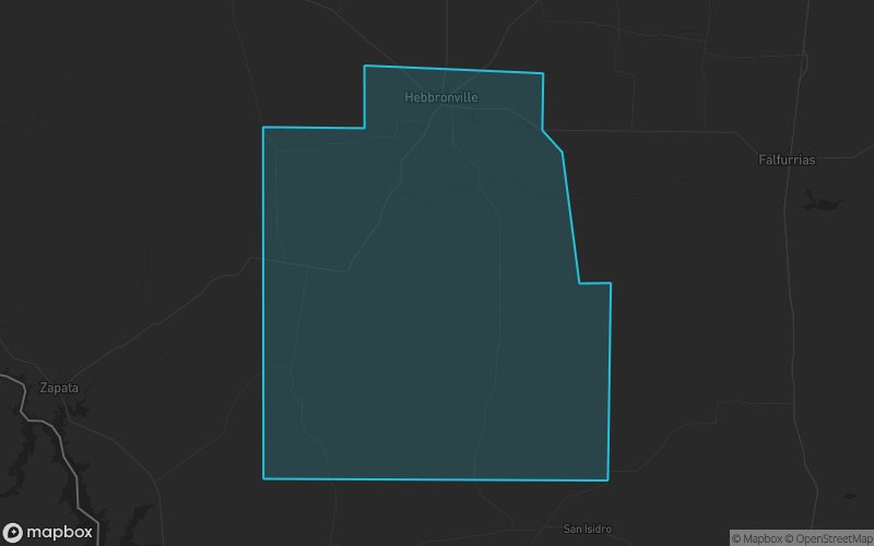 Map of Jim Hogg County, Texas showing the county boundary and surrounding cities
