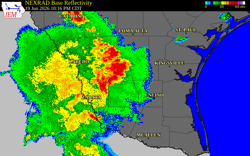 NEXRAD radar during the Friday, June 19, 2026 storm activity in Jim Hogg County, Texas