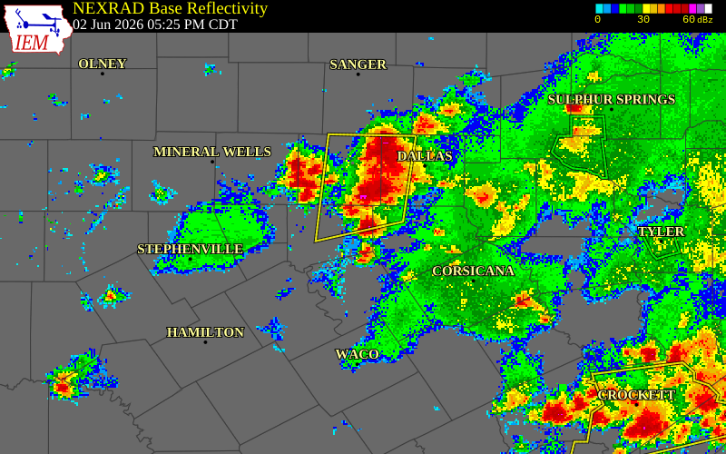 NEXRAD radar during the Tuesday, June 2, 2026 storm activity in Johnson County, Texas