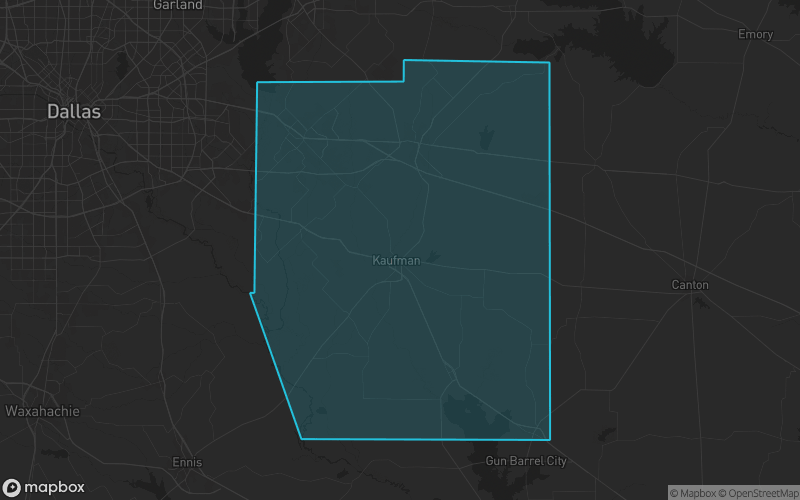 Map of Kaufman County, Texas showing the county boundary and surrounding cities