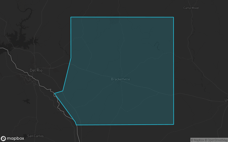 Map of Kinney County, Texas showing the county boundary and surrounding cities