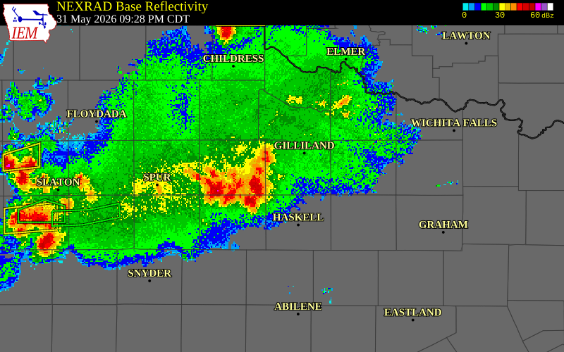 NEXRAD radar during the Sunday, May 31, 2026 storm activity in Knox County, Texas
