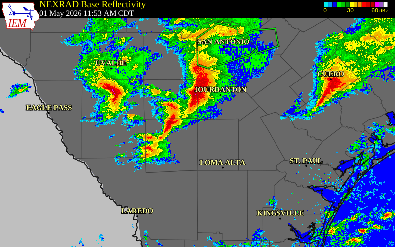 NEXRAD radar during the Friday, May 1, 2026 storm activity in La Salle County, Texas
