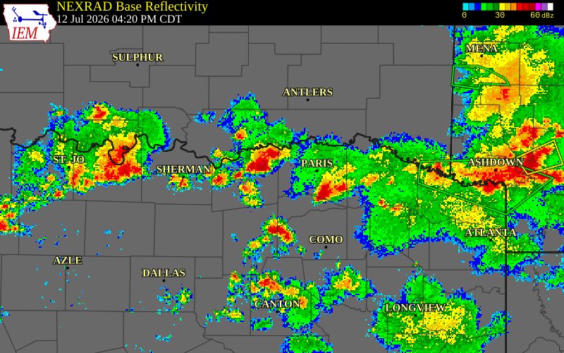 NEXRAD radar during the Sunday, July 12, 2026 storm activity in Lamar County, Texas