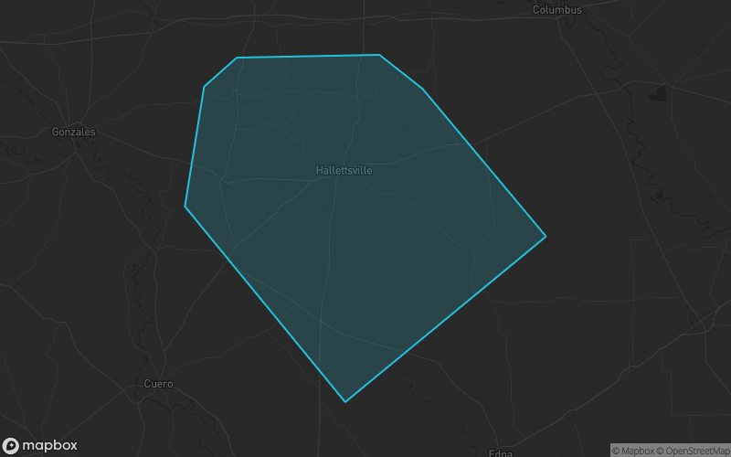 Map of Lavaca County, Texas showing the county boundary and surrounding cities