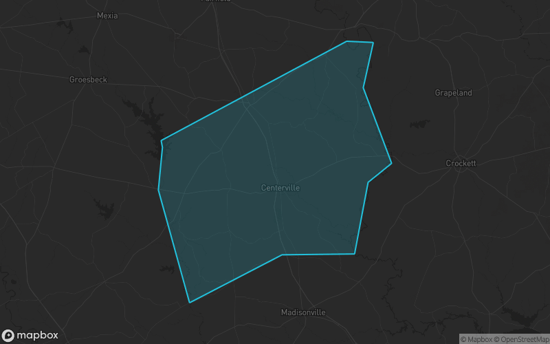 Map of Leon County, Texas showing the county boundary and surrounding cities