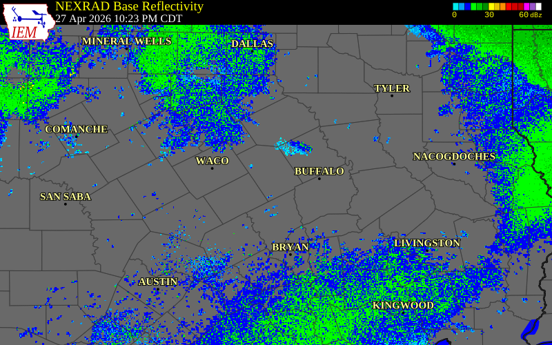 Radar snapshot during the Apr 27, 2026 hail event near 1 NE Groesbeck, Limestone County, Texas, with NWS warning polygons