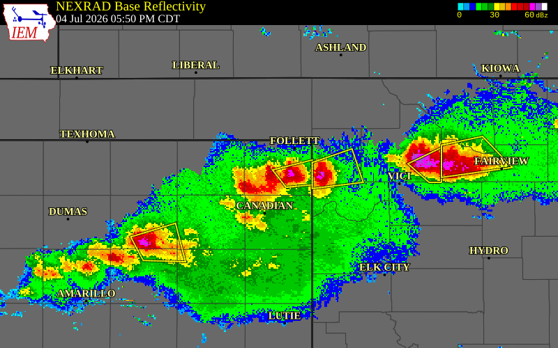 NEXRAD radar during the Saturday, July 4, 2026 storm activity in Lipscomb County, Texas