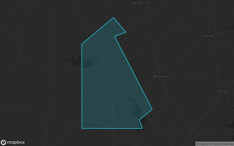 Map of Live Oak County, Texas showing the county boundary and surrounding cities