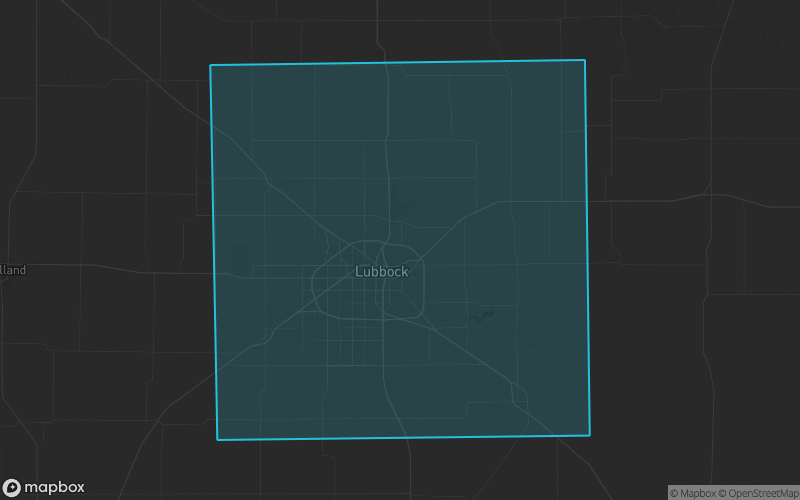 Map of Lubbock County, Texas showing the county boundary and surrounding cities