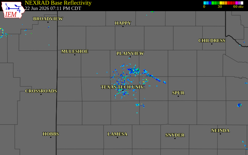 NEXRAD radar during the Monday, June 22, 2026 storm activity in Lubbock County, Texas