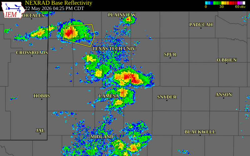 NEXRAD radar during the Friday, May 22, 2026 storm activity in Lynn County, Texas