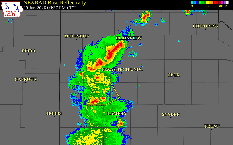 NEXRAD radar during the Monday, June 29, 2026 storm activity in Lynn County, Texas