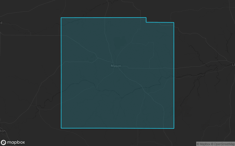 Map of Mason County, Texas showing the county boundary and surrounding cities