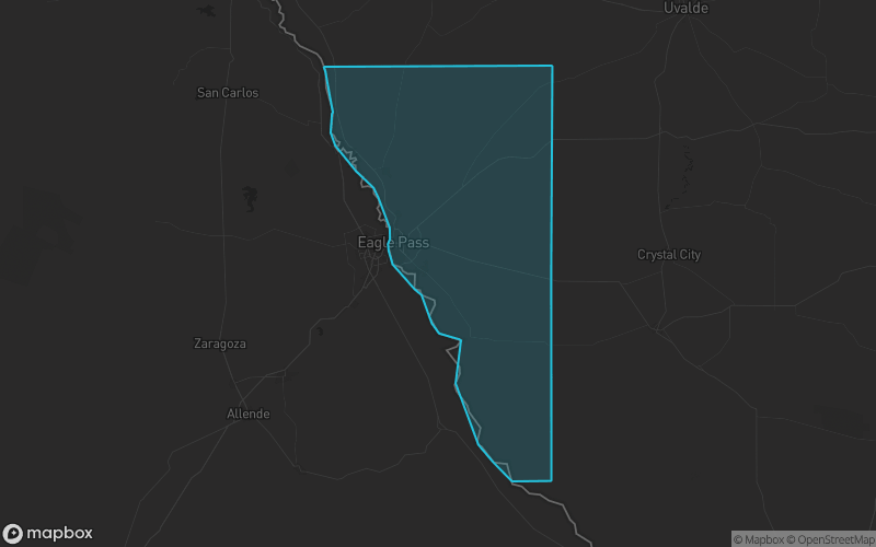 Map of Maverick County, Texas showing the county boundary and surrounding cities