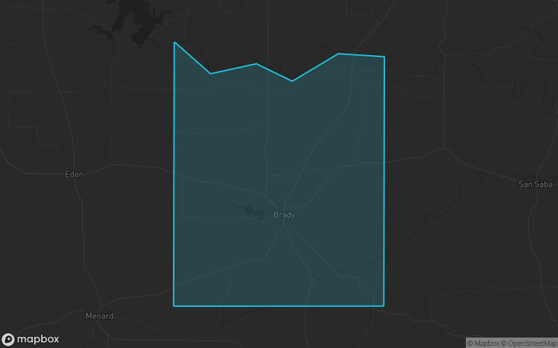 Map of McCulloch County, Texas showing the county boundary and surrounding cities
