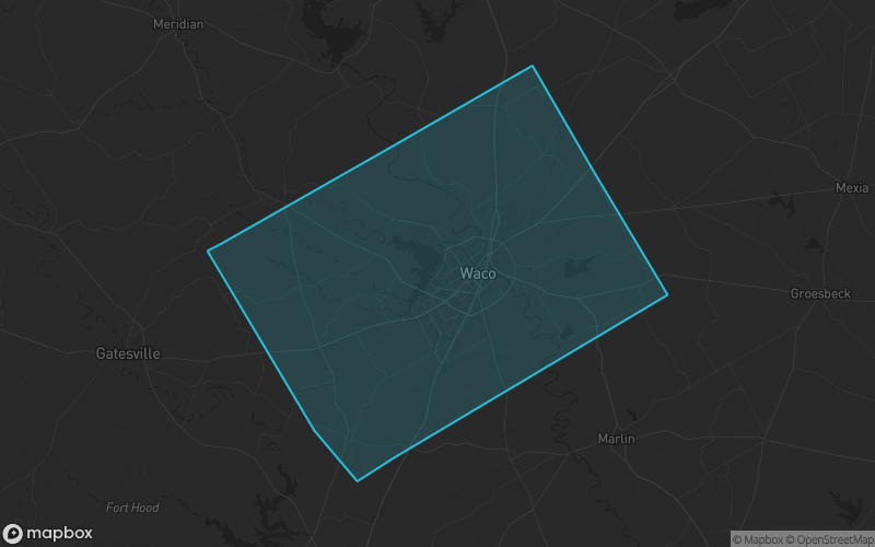 Map of McLennan County, Texas showing the county boundary and surrounding cities