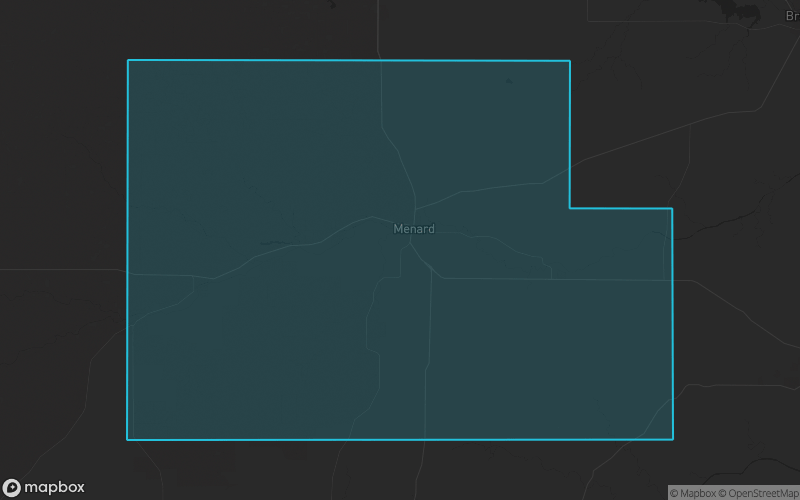 Map of Menard County, Texas showing the county boundary and surrounding cities