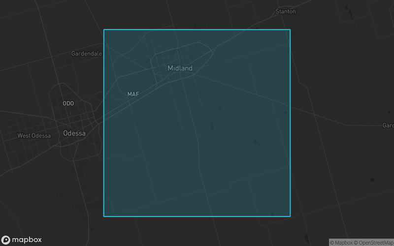 Map of Midland County, Texas showing the county boundary and surrounding cities