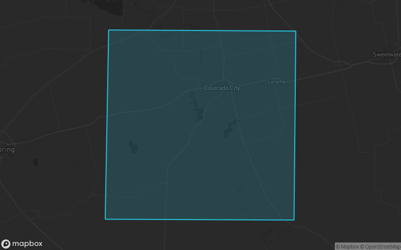 Map of Mitchell County, Texas showing the county boundary and surrounding cities