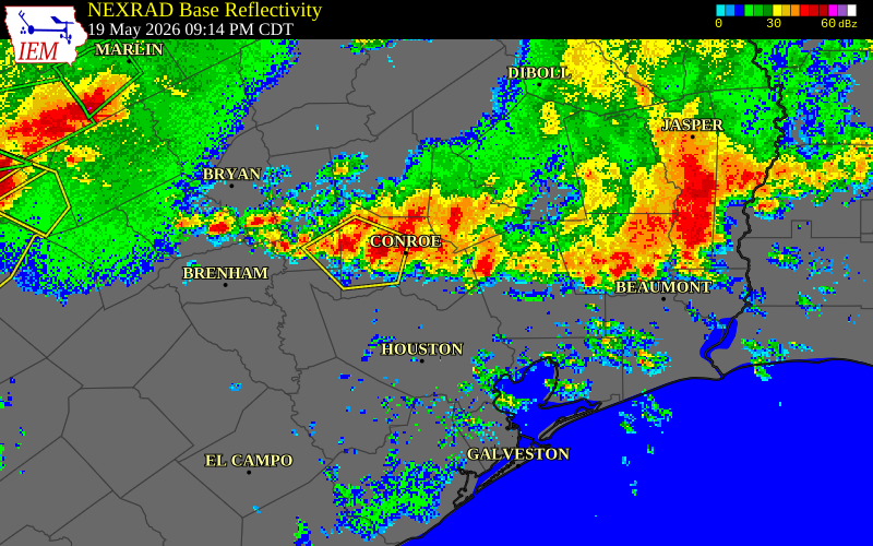 NEXRAD radar during the Tuesday, May 19, 2026 storm activity in Montgomery County, Texas