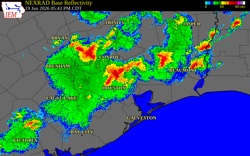 NEXRAD radar during the Friday, June 19, 2026 storm activity in Montgomery County, Texas