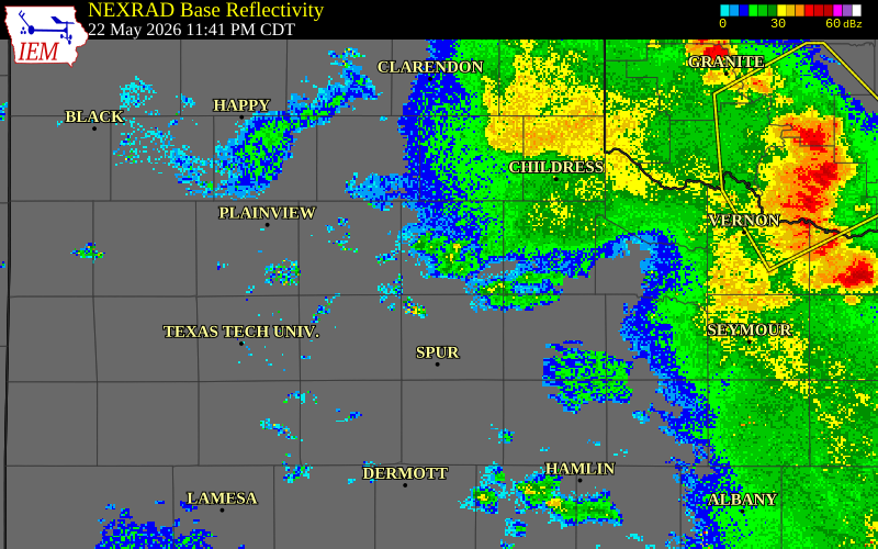 NEXRAD radar during the Friday, May 22, 2026 storm activity in Motley County, Texas