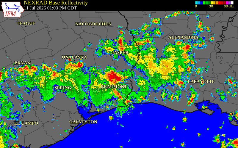 Radar snapshot during the Jul 11, 2026 wind event near Newton County, Newton County, Texas, with NWS warning polygons