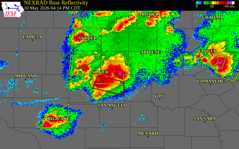 NEXRAD radar during the Sunday, May 10, 2026 storm activity in Nolan County, Texas