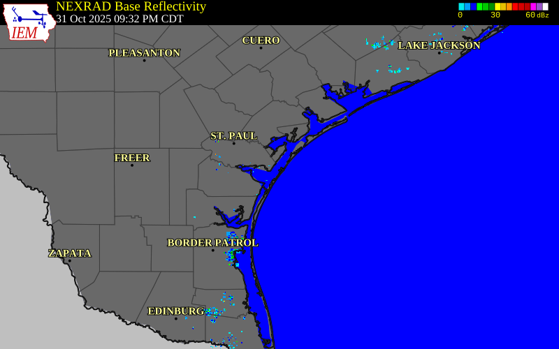 Radar snapshot during the Oct 31, 2025 hail event near 8 SE Ingleside, Nueces County, Texas, with NWS warning polygons