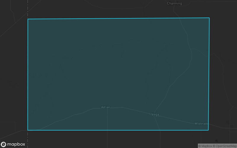 Map of Oldham County, Texas showing the county boundary and surrounding cities