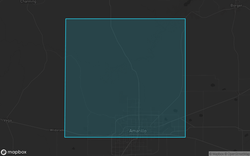 Map of Potter County, Texas showing the county boundary and surrounding cities