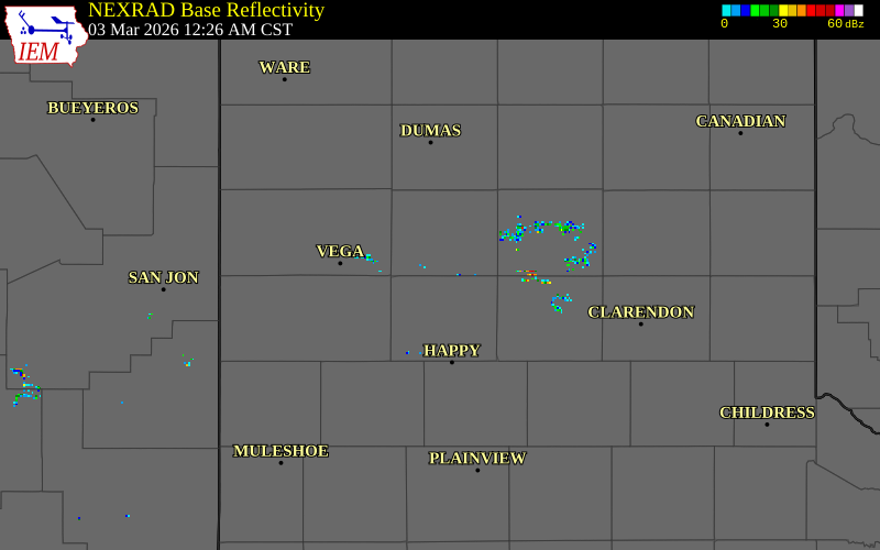 NEXRAD radar during the Tuesday, March 3, 2026 storm activity in Potter County, Texas