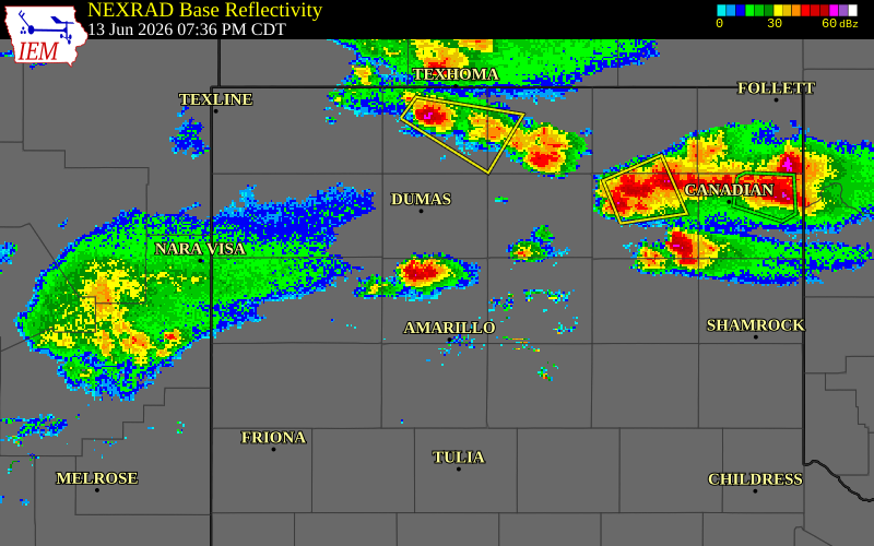 NEXRAD radar during the Saturday, June 13, 2026 storm activity in Potter County, Texas
